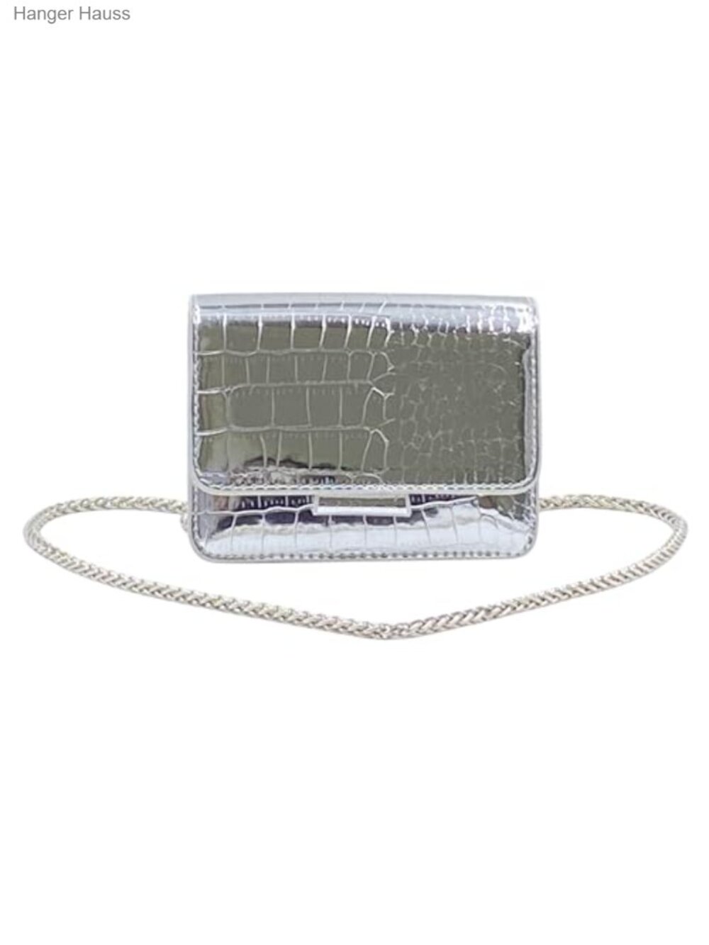 Silver Croc Embossed PU Mini Crossbody Purse with Chain Strap
